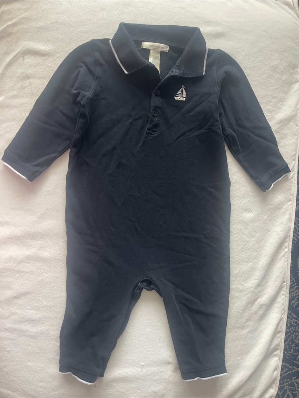 Pottery Barn Kids Size 12-18 Months Navy Polo Long-Sleeve One-Piece